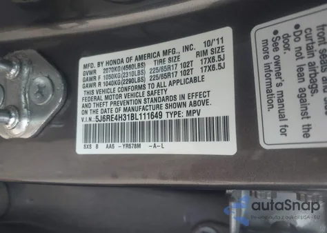 2011 Honda Cr-V Lx from USA, damaged, VIN 5J6RE4H31BL111649